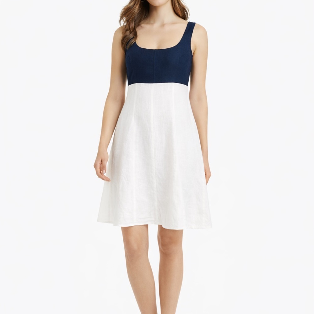 Lauren Ralph Lauren Linen Fit And Flare ColorBlock Dress NEW